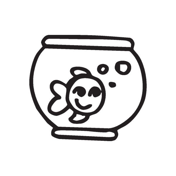 Smiling fish in bowl decal with black outline