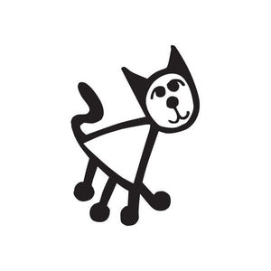Black triangle cat decal with stick-figure body and paws