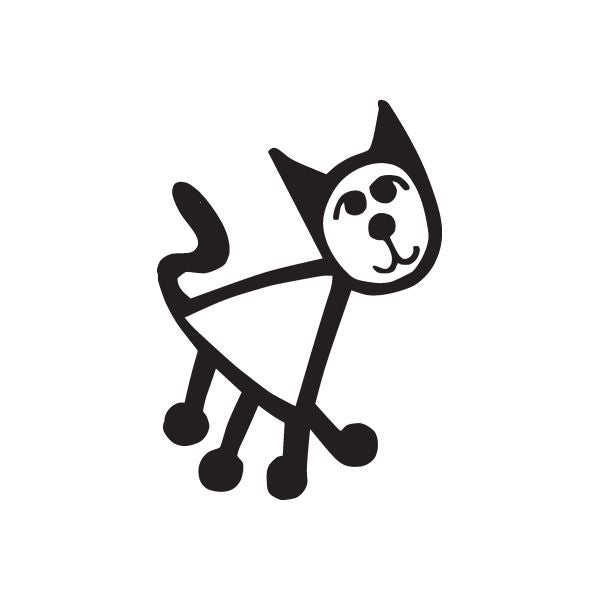 Black triangle cat decal with stick-figure body and paws