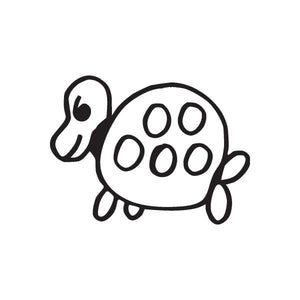 Black stick-figure turtle decal with circular shell dots and two eye circles