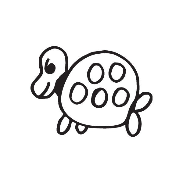 Black stick-figure turtle decal with circular shell dots and two eye circles