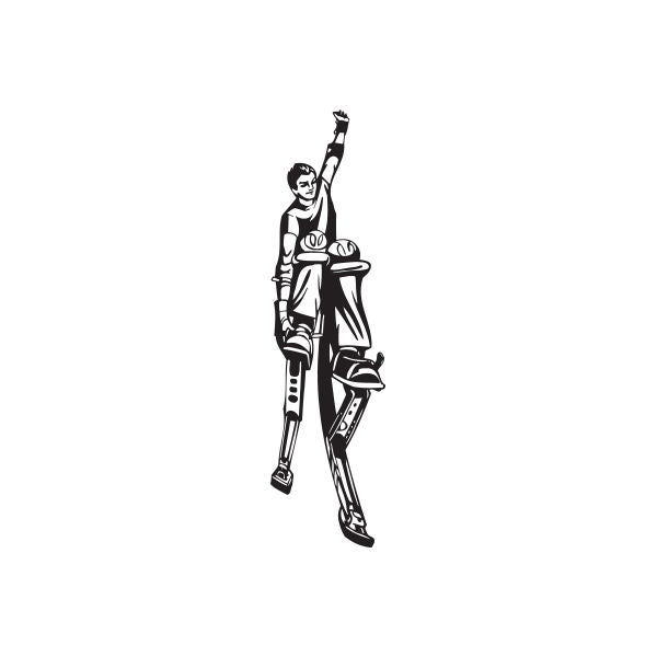 Stilts decal: black-and-white illustration of a standing person with a raised arm