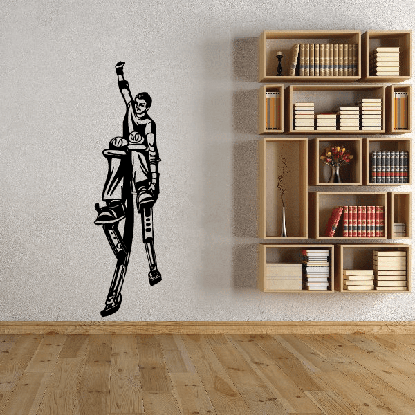 Stilt-walking figure wall decal, black silhouette