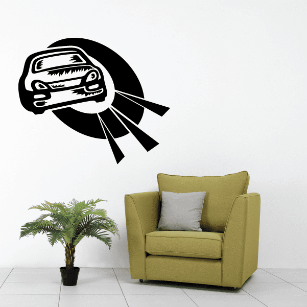 Black stock car alert decal featuring stylized racing car with ribbon tail