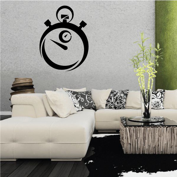 Black stopwatch wall decal with clock arrow symbol
