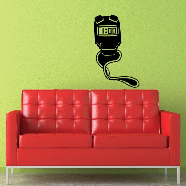 Stop watch timer wall decal, black stopwatch icon with green details