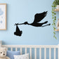 Black stork carrying baby bundle wall decal silhouette