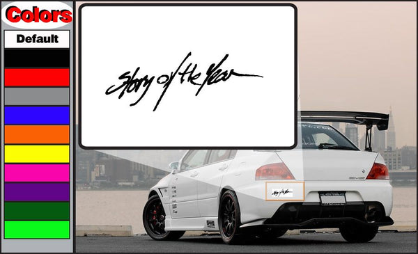 Vinyl decal with black cursive logo on white backing