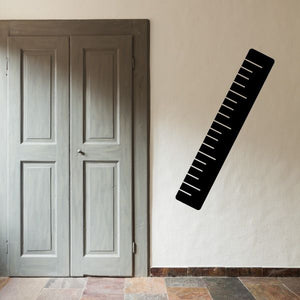 Straight ruler wall decal, black with white measurement ticks