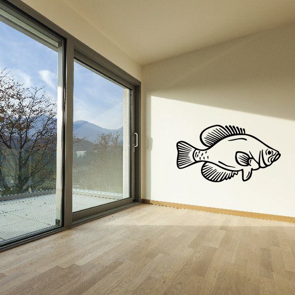 Fish wall decal in black outline with streaming fins