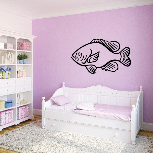 Long-eared sunfish wall decal, black outline fish