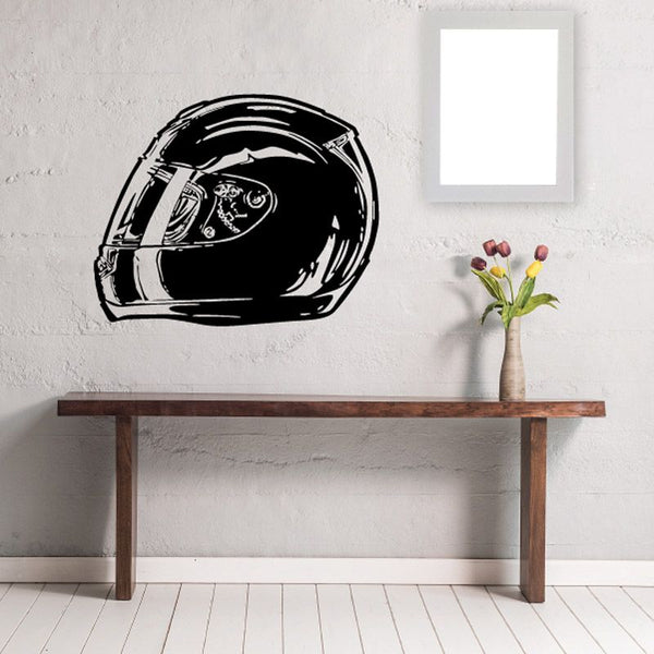 Bike helmet decal sticker with black helmet graphic, front view