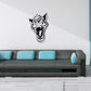 Snarling wild cat head wall decal with open mouth, black line art