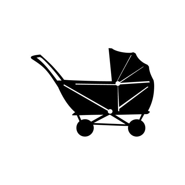 Black stroller vinyl decal sticker with simple outline and wheels