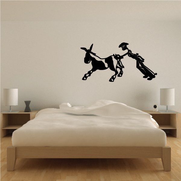 Black donkey riding and cart vinyl wall decal silhouette