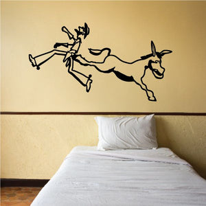 Black running donkey wall decal with rider silhouette and reins