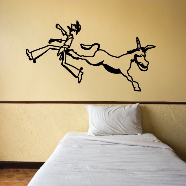 Black running donkey wall decal with rider silhouette and reins