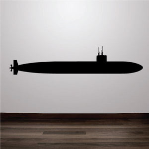 Black silhouette submarine decal with conning tower and periscope, side view