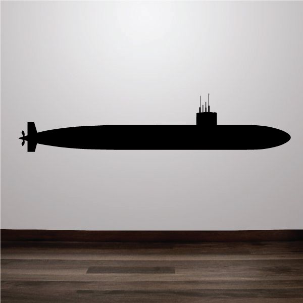 Black silhouette submarine decal with conning tower and periscope, side view
