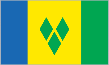 St Vincent flag sticker with blue, gold, green stripes and three green diamonds in center