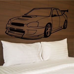 Black outline Subaru WRX car decal with hood scoop details
