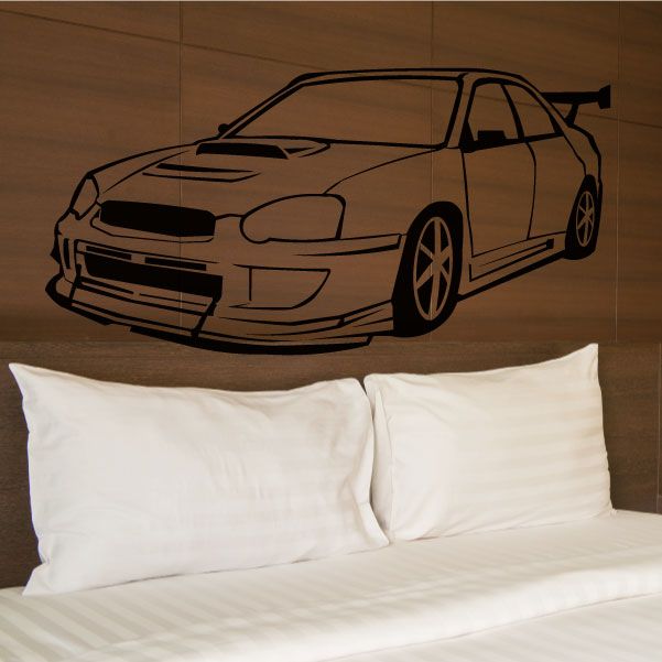 Black outline Subaru WRX car decal with hood scoop details