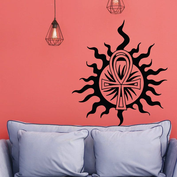Sun cross wall decal with black and red sunburst cross design