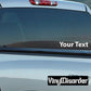 Vinyl wall text decal with white “Your Text” lettering and black logo label