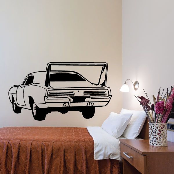 Superbee car front wall decal in black line art