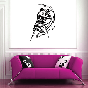 Surfer barrel riding wave decal with black and white line art surfer and wave