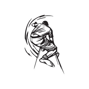 Surfer barrel decal with black line-art surfer illustration