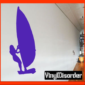 Purple surfing wall decal with surfer and surfboard silhouette