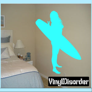 Turquoise surfer silhouette vinyl wall decal