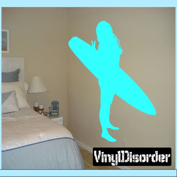 Turquoise surfer silhouette vinyl wall decal