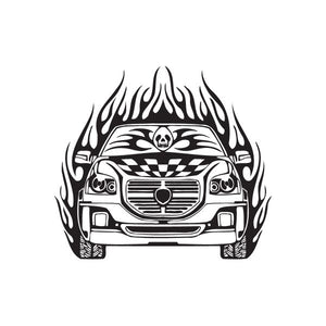 SUV front end flames decal with stylized car face and flame graphics