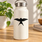 Black swallow wings decal on a light-colored water bottle