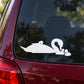 White swan and baby cygnets car window decal, silhouetted in profile