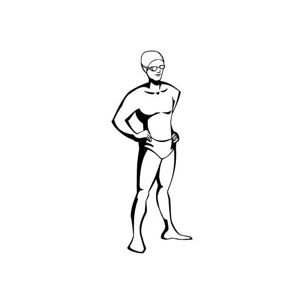 Swimmer out of the pool decal, black outline figure wearing a swimsuit