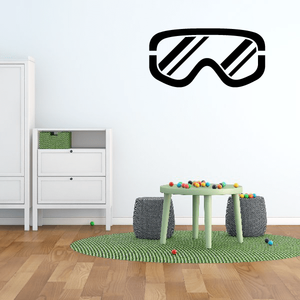 Swimming mask decal graphic with black outline and white striped goggles