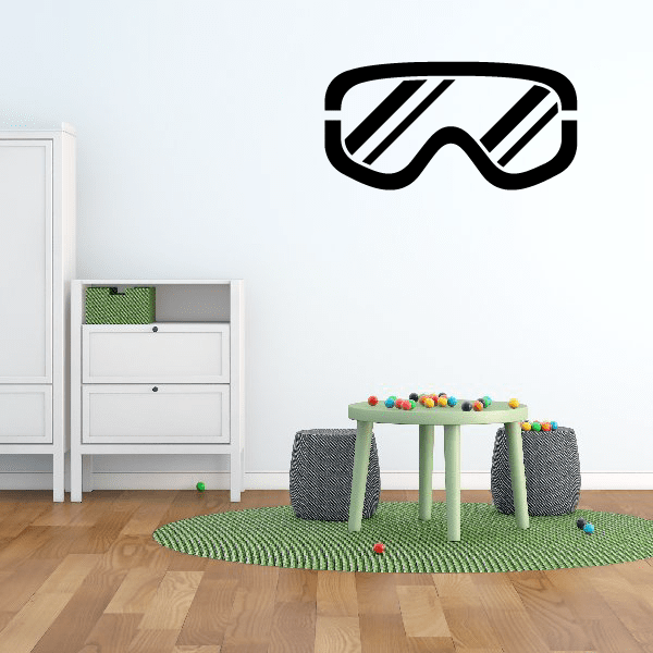 Swimming mask decal graphic with black outline and white striped goggles