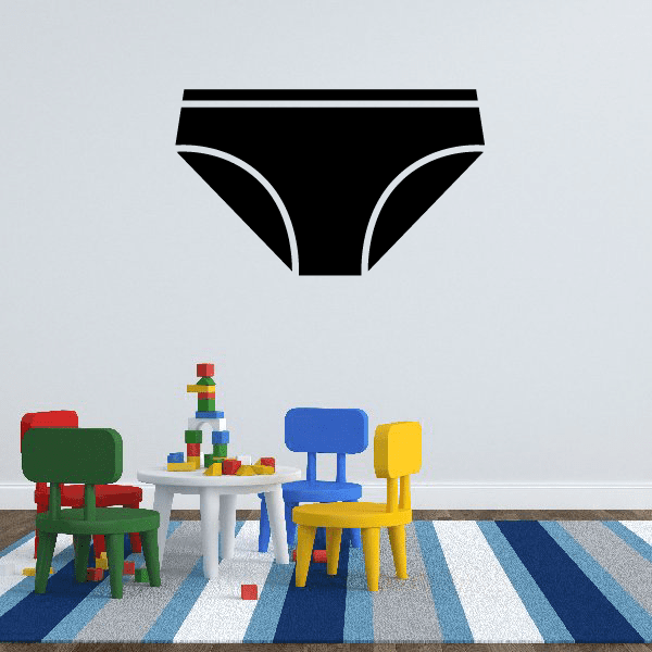 Black swim trunks wall decal with curved white outline