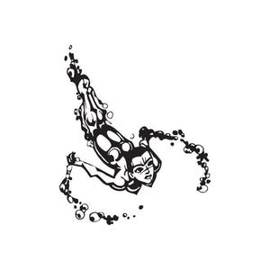 Swimming wall decal featuring black swimmer silhouette with bubbles