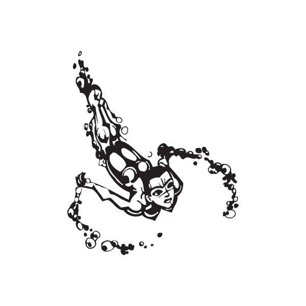 Swimming wall decal featuring black swimmer silhouette with bubbles