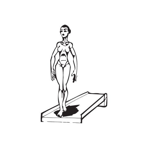 Swimming wall decal of black line-art swimmer standing on a diving board