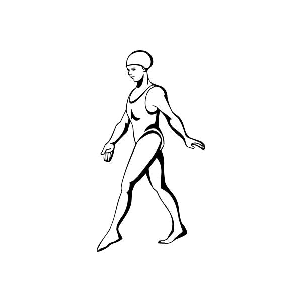 Swimming wall decal of a black outlined female swimmer with cap and goggles