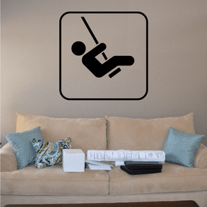 Swinging wall vinyl decal: black square with swinging figure and circle