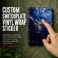 Galaxy blue switchplate vinyl wrap sticker with switch cutout and finger touch