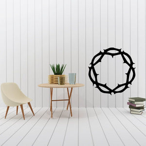 Symmetrical crown of thorns decal in black, circular wreath