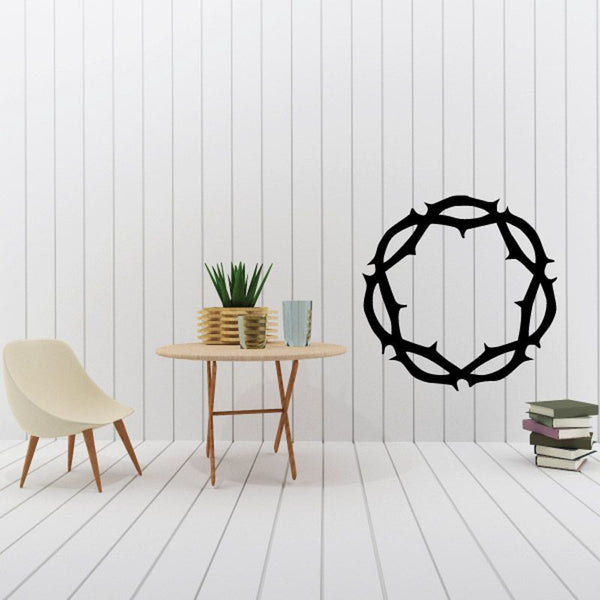 Symmetrical crown of thorns decal in black, circular wreath