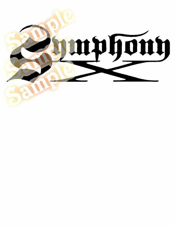 Symphony X decal, black stylized logo text with cross and sword
